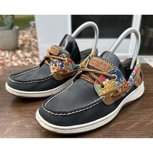 Sperry Top Sider Blue Floral Womens Boat Deck Leather Summer Shoes Size US 6.5M